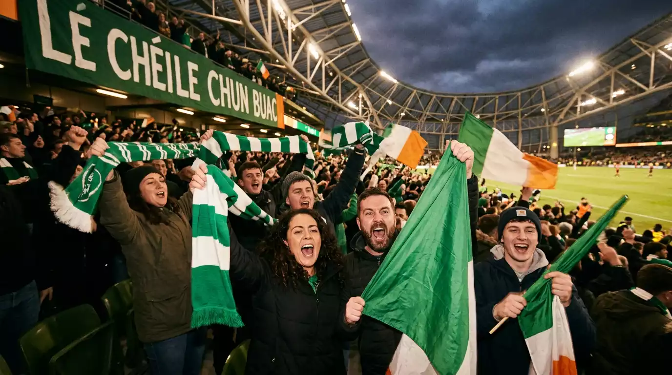 Lucht leanúna ag tacú lena bhfoireann faoi bhratacha ag Corn an Domhain