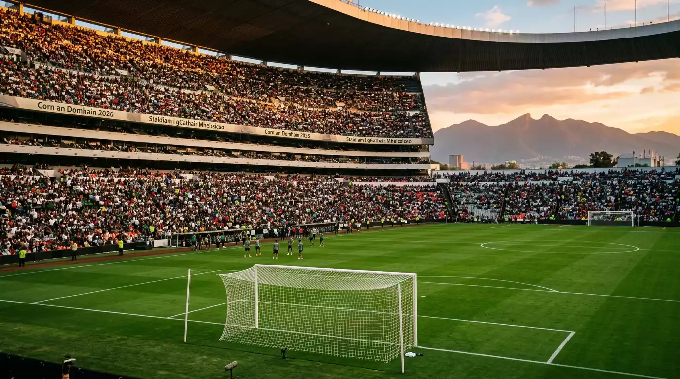 Estadio Azteca i gCathair Mheicsiceo do chluiche oscailte Corn an Domhain 2026