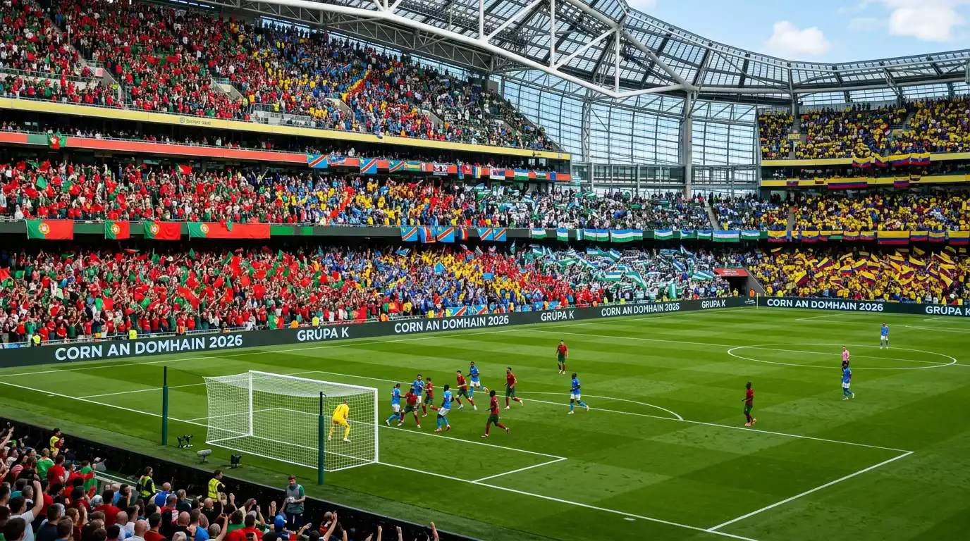 Grupa K ag Corn an Domhain 2026 le An Phortaingéil PDC an Chongó An Úisbéiceastáin agus An Cholóim